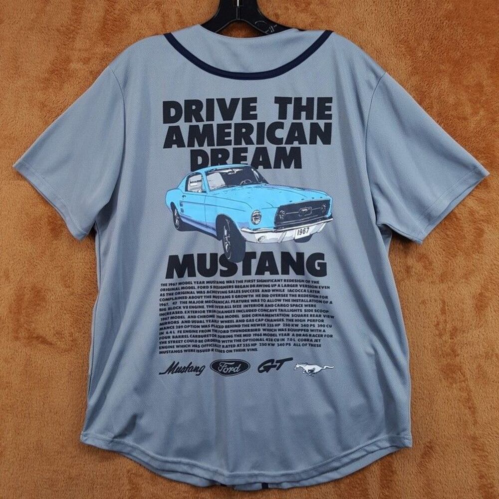 HYBRID APPAREL Jersey Mens Medium Grey Ford Mustang 1967 GT Button Up Baseball